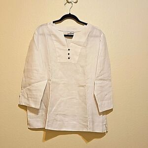 Hot Cotton Crisp White Linen  Tunic L